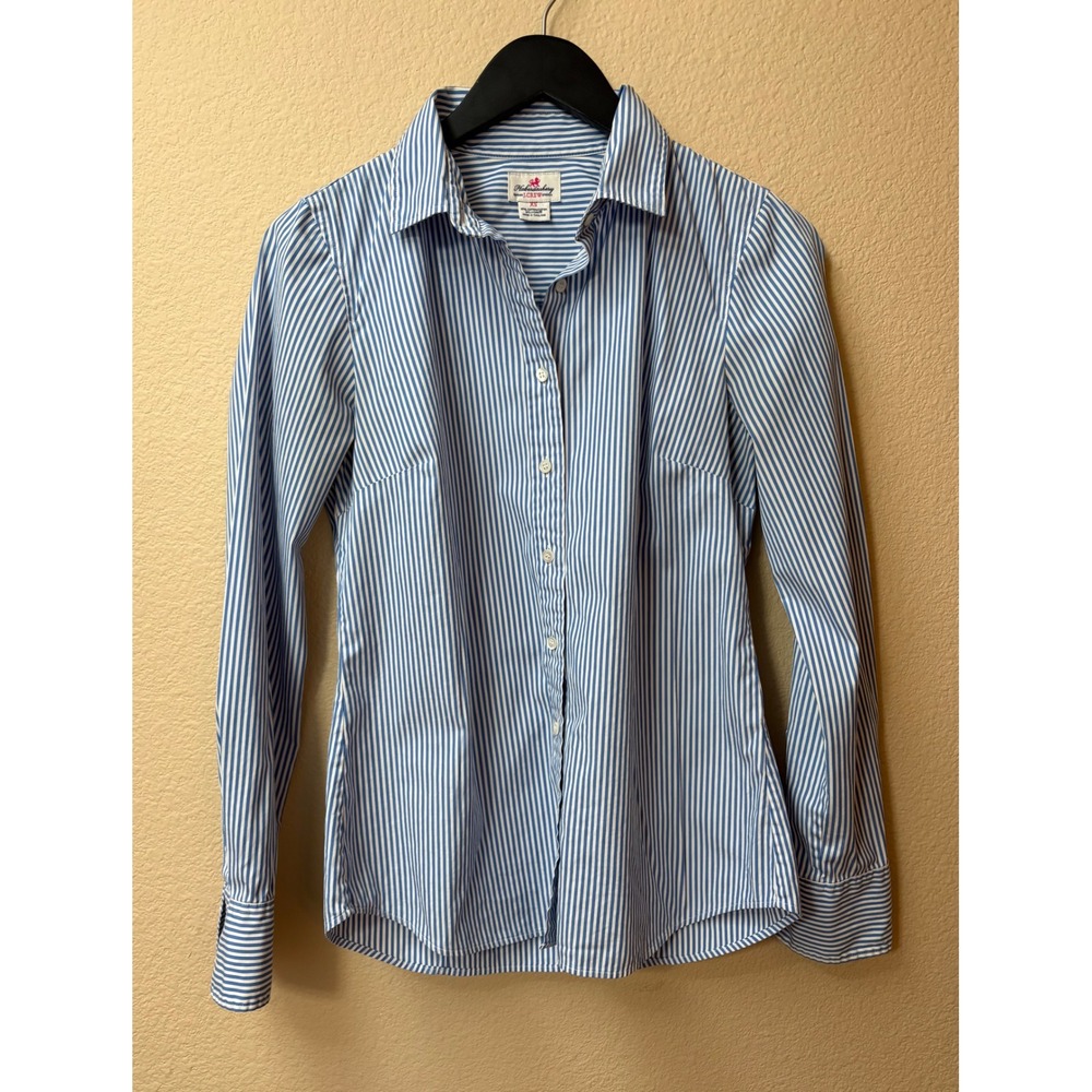 J.Crew Haberdashery Blue White Striped Button Down Shirt Refined Stretch XS